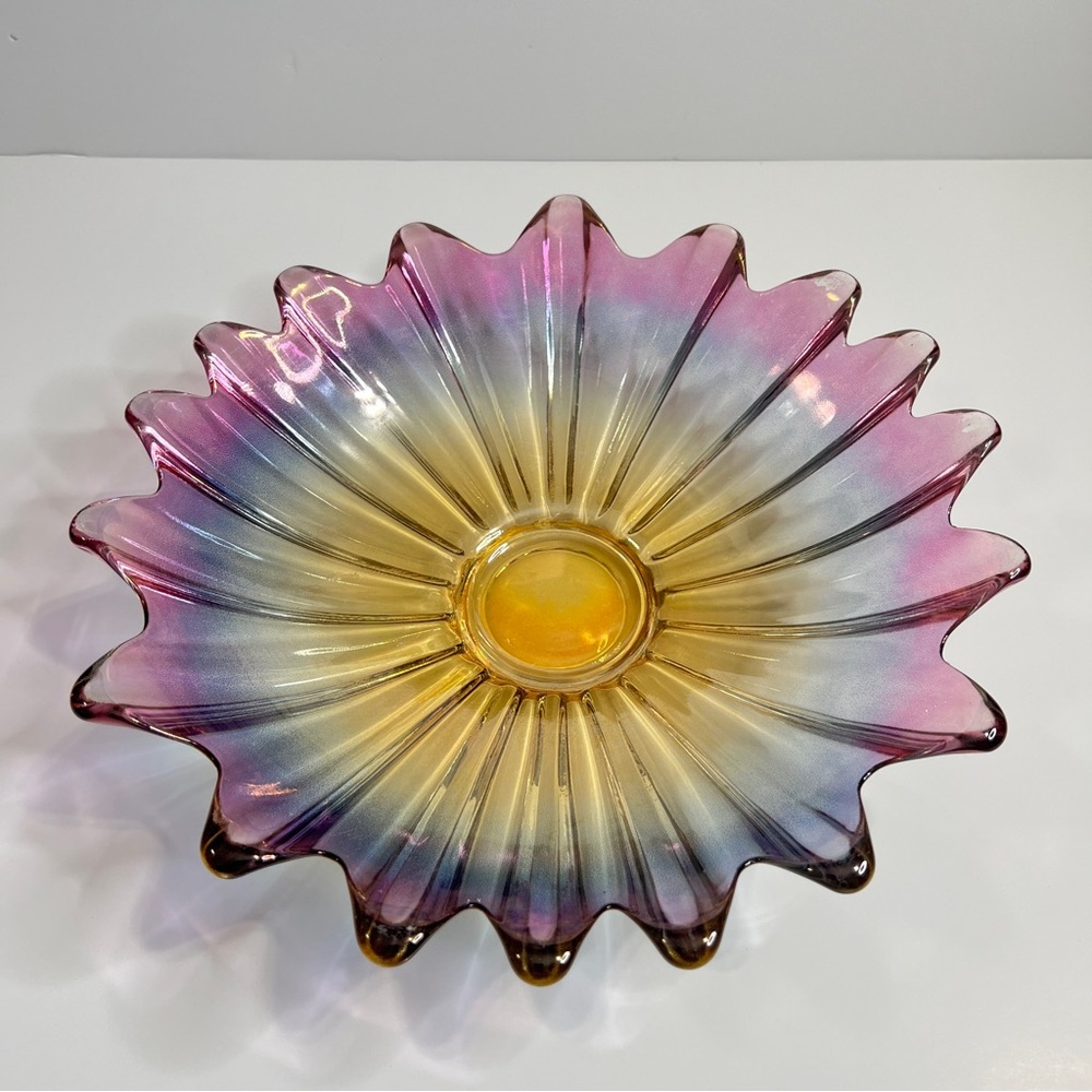 Vintage Federal Glass Bowl Celestial Gem Tone Iridescent Marigold MCM Dinnerwear